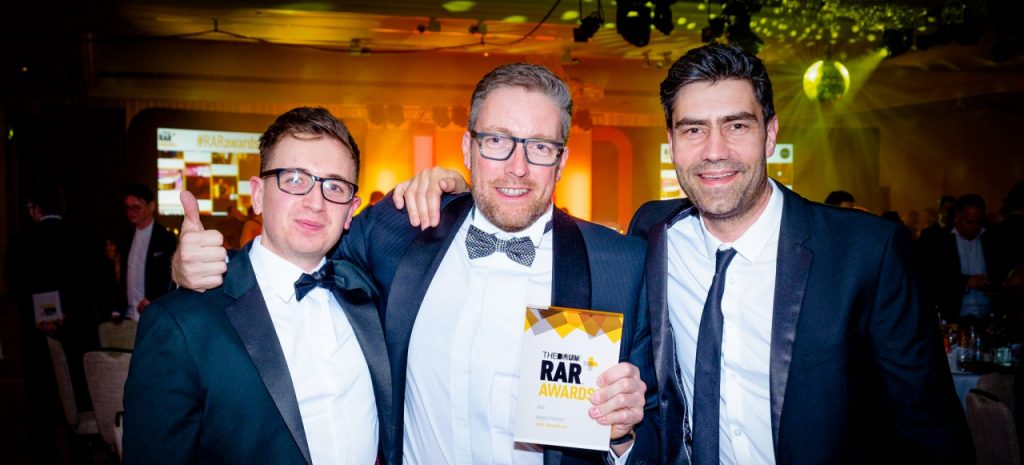 Vivid's James Ayliff, Gerry Acari and Jon Dickens as RAR Award winners 2017