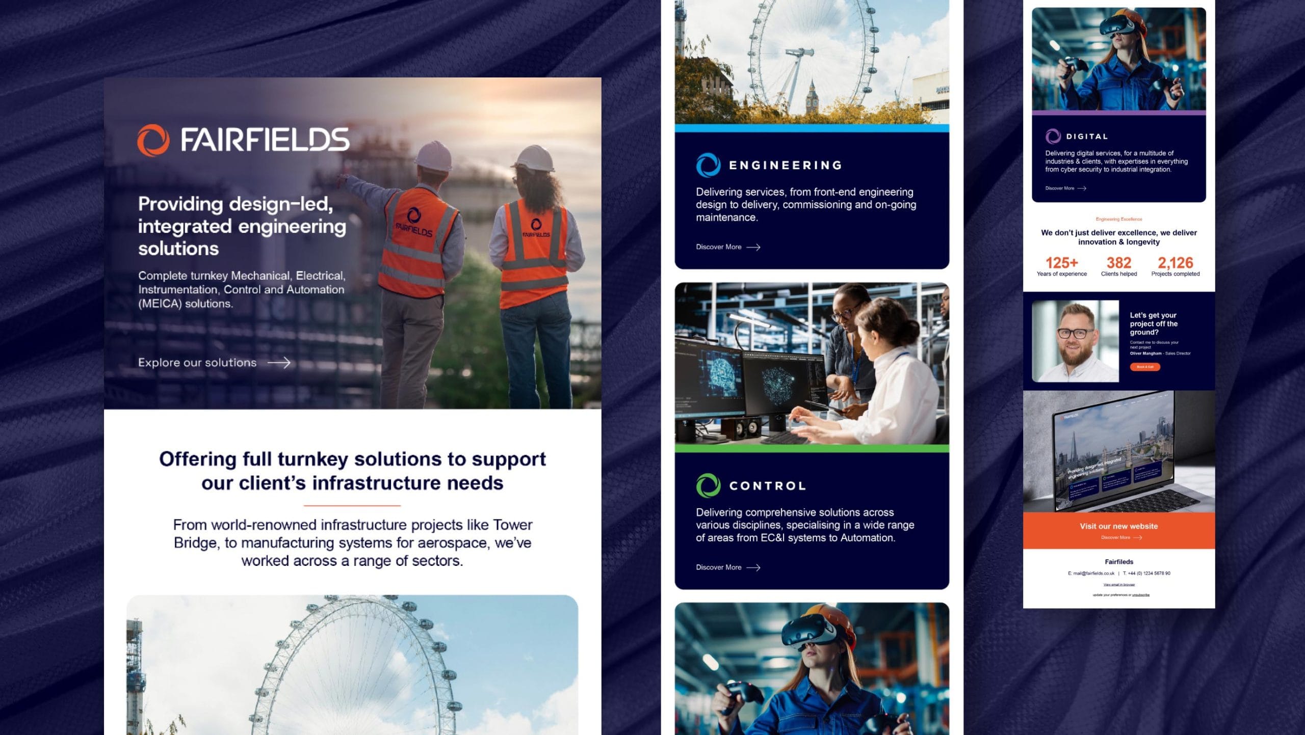 A range of Fairfields website displayed in long strips